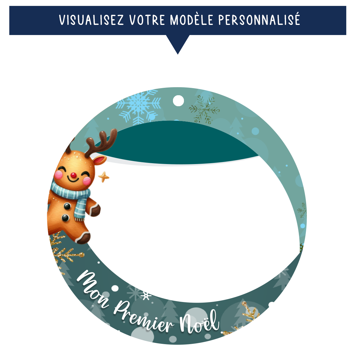 Ornement de Noël avec photo, prénom et année - Mon premier Noël - Bleu