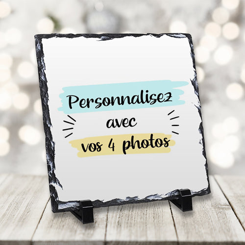 Pierre d'ardoise personnalisée avec 4 photos - Format carré - Sublimino