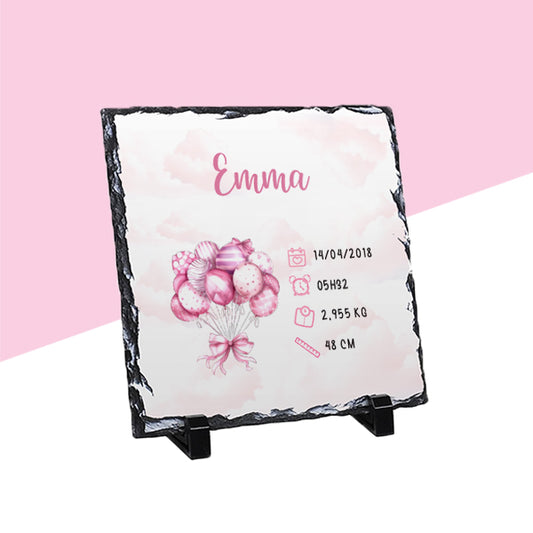 Ardoise de naissance personnalisée rose - Ballons de baudruche - Sublimino