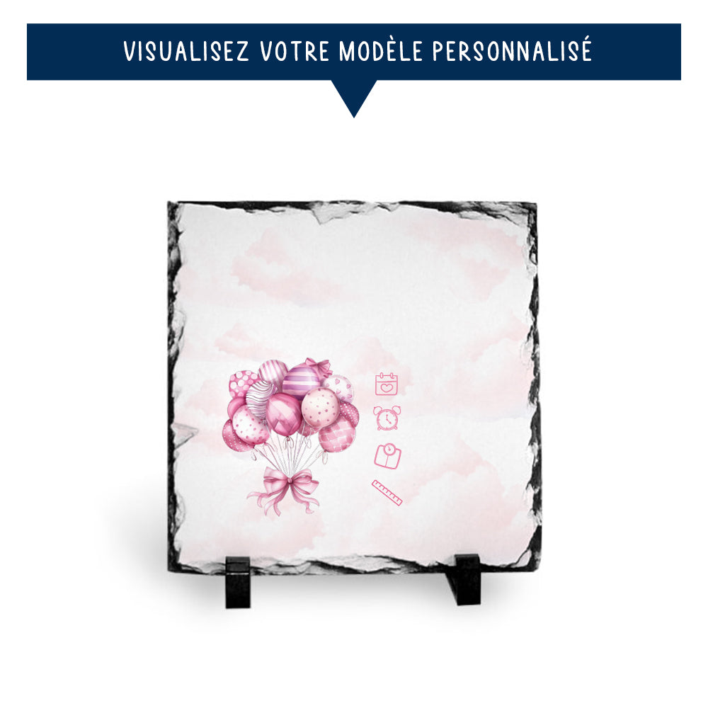 Ardoise de naissance personnalisée rose - Ballons de baudruche - Sublimino