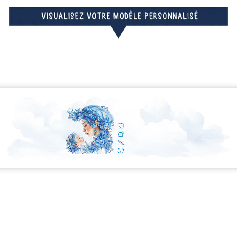 Tirelire de naissance personnalisée bleue - Bébé et sa maman - Sublimino