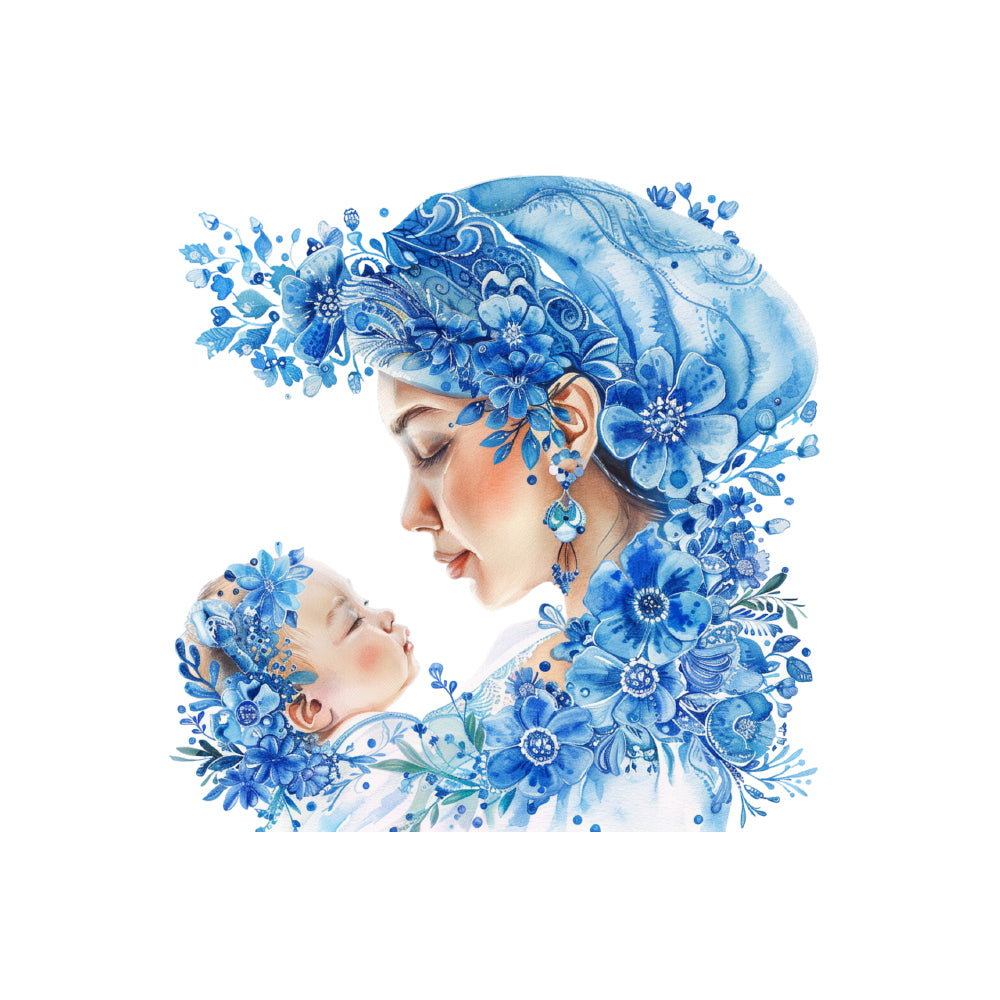 Ardoise de naissance personnalisée bleue - Bébé et sa maman - Sublimino