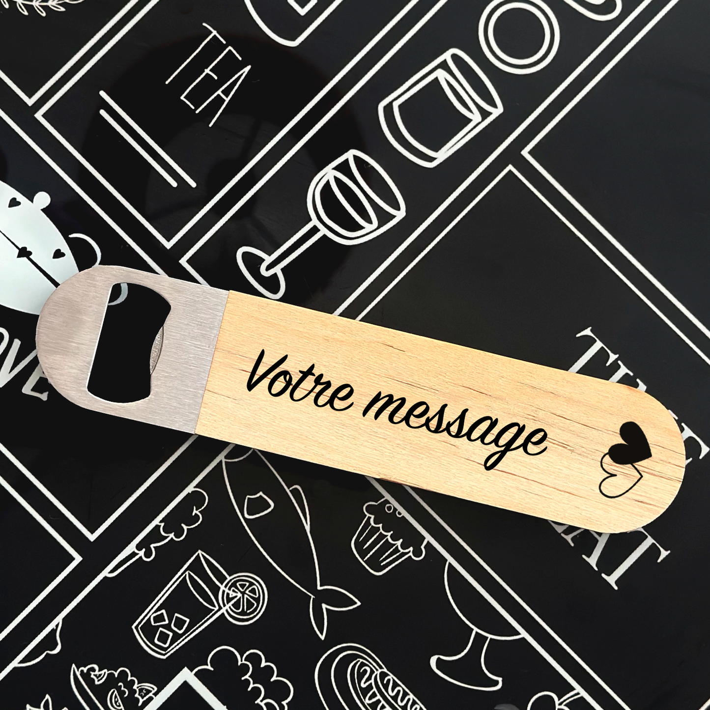 Décapsuleur personnalisé en bois avec votre message - Sublimino