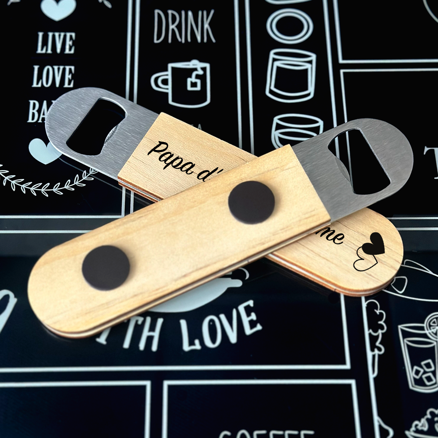 Décapsuleur personnalisé en bois avec votre message - Sublimino