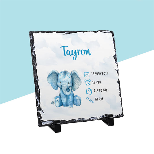 Ardoise de naissance personnalisée bleue - Éléphanteau - Sublimino