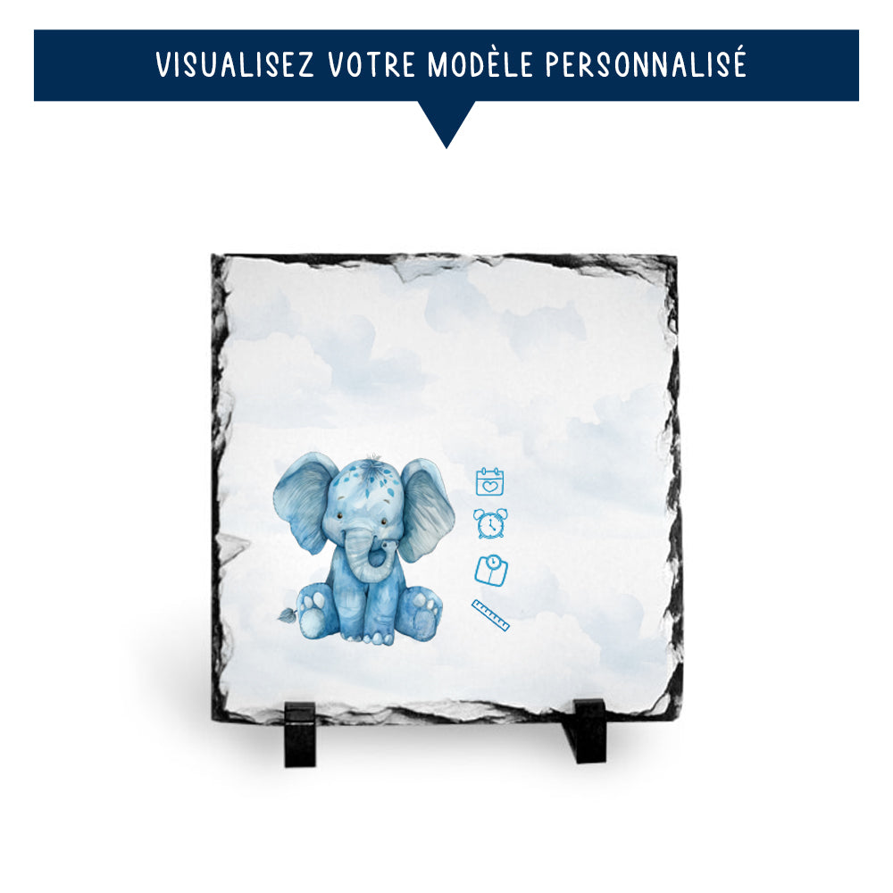 Ardoise de naissance personnalisée bleue - Éléphanteau - Sublimino