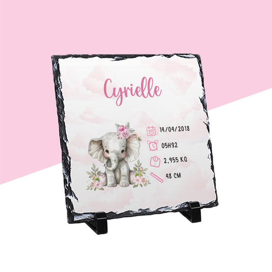 Ardoise de naissance personnalisée rose - Éléphanteau - Sublimino