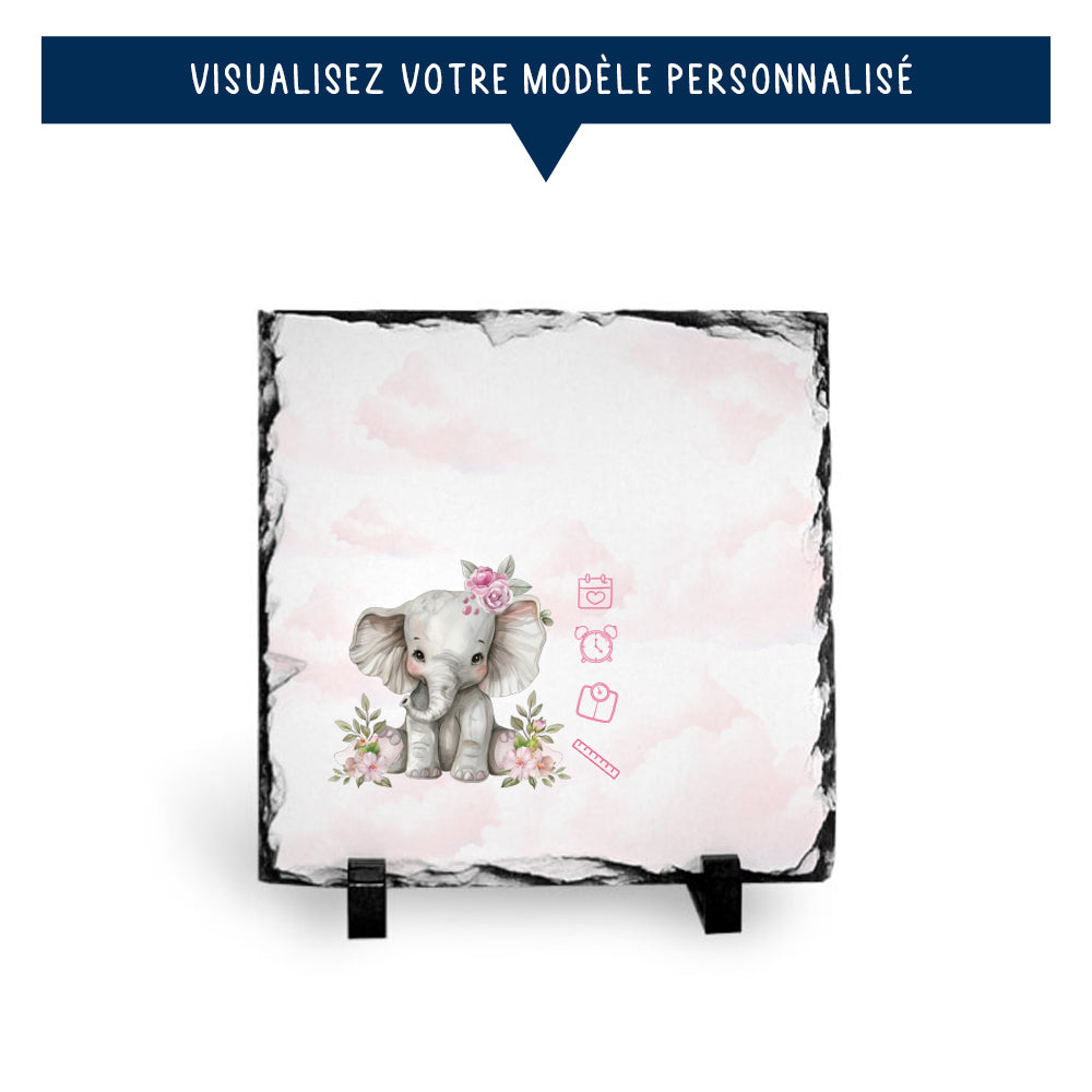 Ardoise de naissance personnalisée rose - Éléphanteau - Sublimino