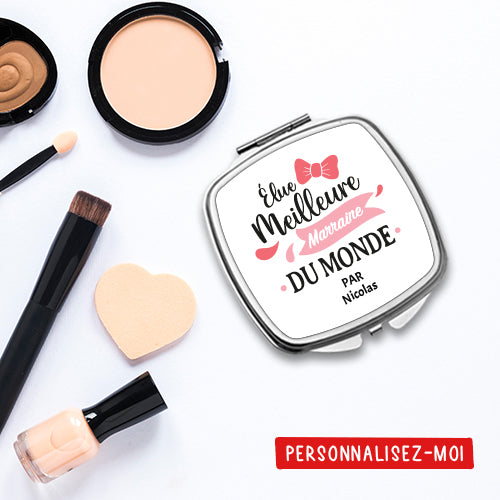Miroir de poche personnalisé « Élue meilleure marraine du monde » - Sublimino