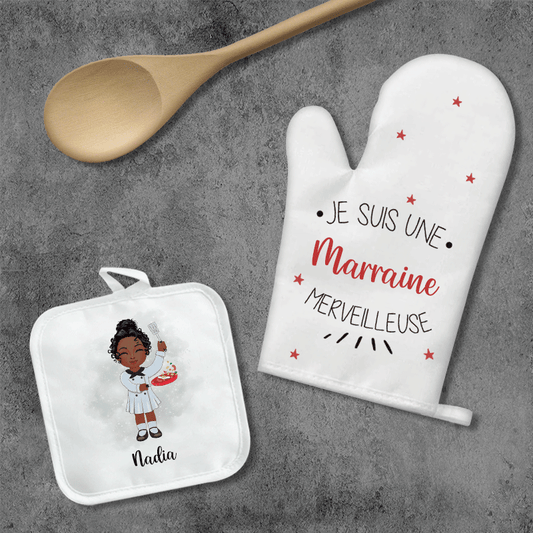 Ensemble gant et manique de cuisine personnalisés - Avatar de cuisinière