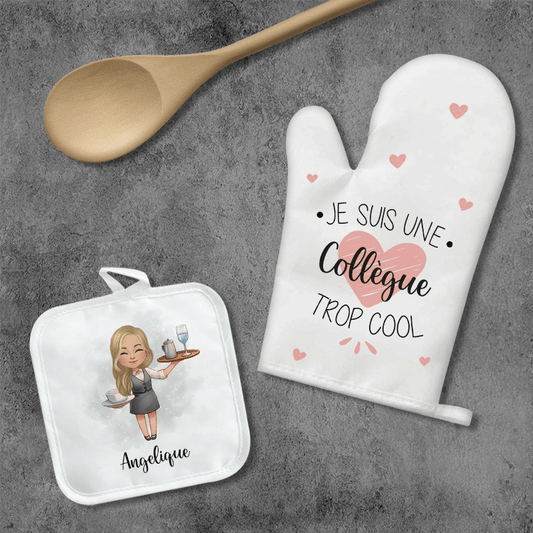 Ensemble gant et manique de cuisine personnalisés - Avatar de serveuse