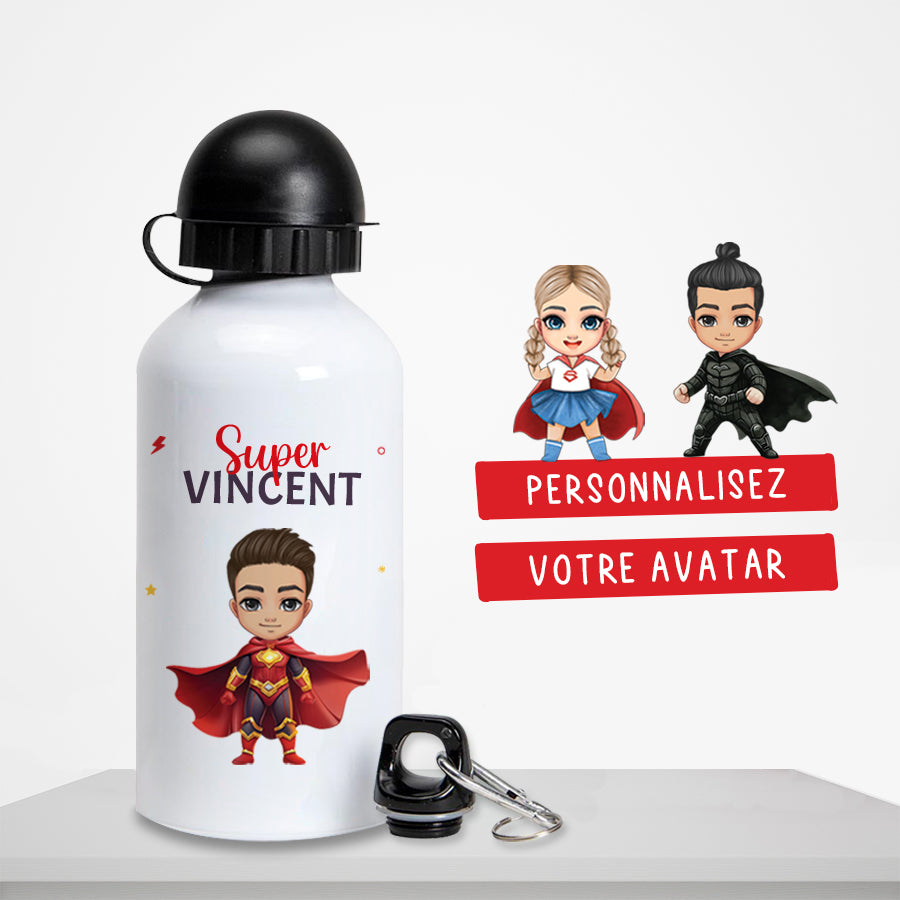 Gourde avec avatar personnalisé pour enfant - Super héros - Sublimino