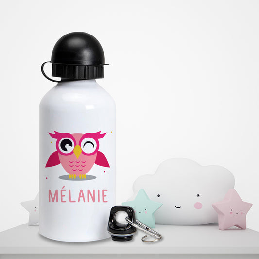 Gourde personnalisée pour enfant - Le hibou rose - Sublimino