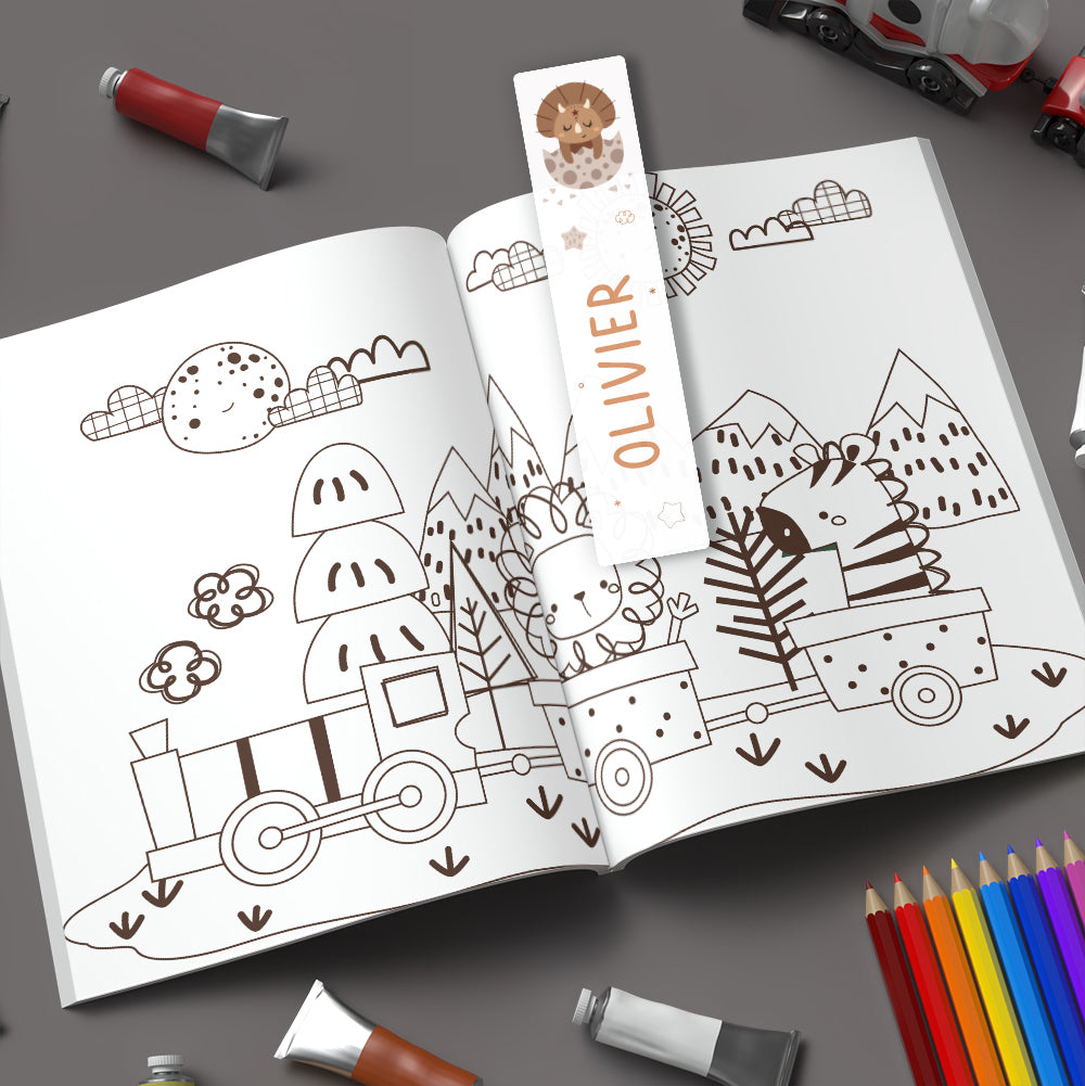 Marque-page personnalisé pour enfant - Dinosaure marron - Sublimino