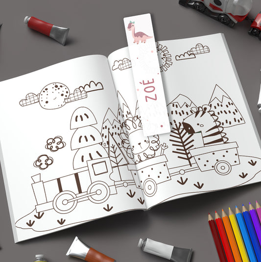 Marque-page personnalisé pour enfant - Dinosaure rose - Sublimino