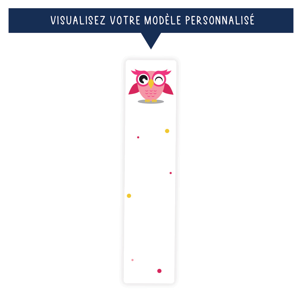 Marque-page personnalisé pour enfant - Le hibou rose - Sublimino