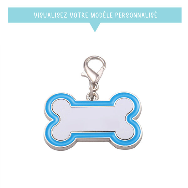 Pendentif bleu personnalisé pour chien - Forme OS - Sublimino