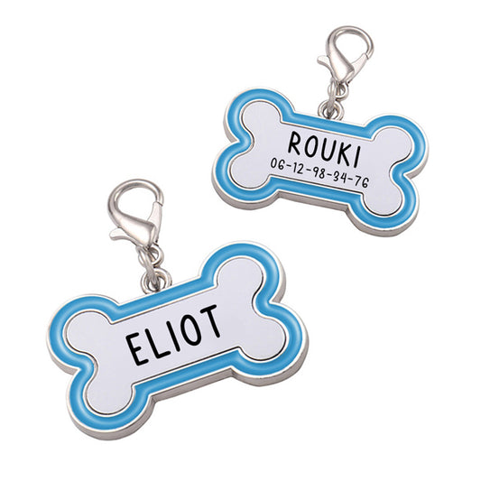 Pendentif bleu personnalisé pour chien - Forme OS - Sublimino