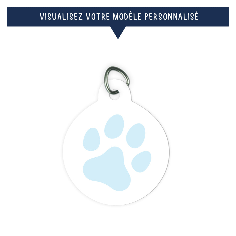 Pendentif rond personnalisé pour animaux - Patte bleue - Sublimino