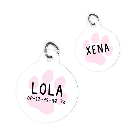 Pendentif rond personnalisé pour animaux - Patte rose - Sublimino
