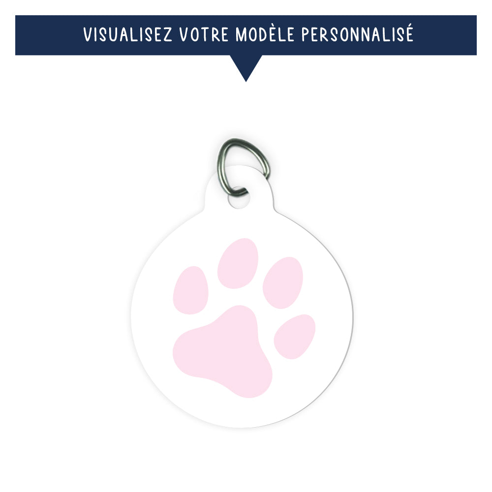 Pendentif rond personnalisé pour animaux - Patte rose - Sublimino