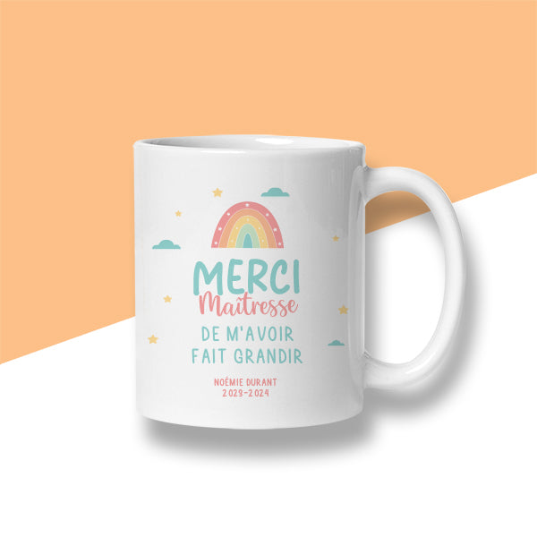 Mug personnalisé « Merci Maitresse de m'avoir fait grandir » - Sublimino