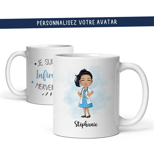 Mug personnalisé avec avatar pour infirmière, interne, sage-femme, ... - Sublimino
