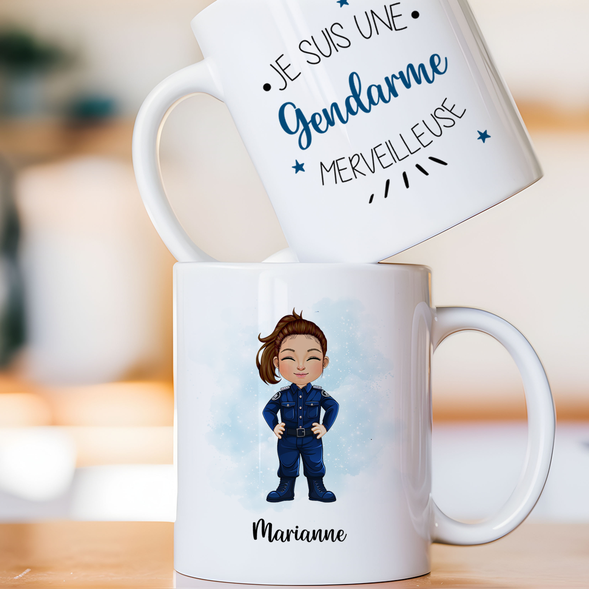 Mug personnalisé avec avatar pour policière, gendarme, brigadière, ... - Sublimino