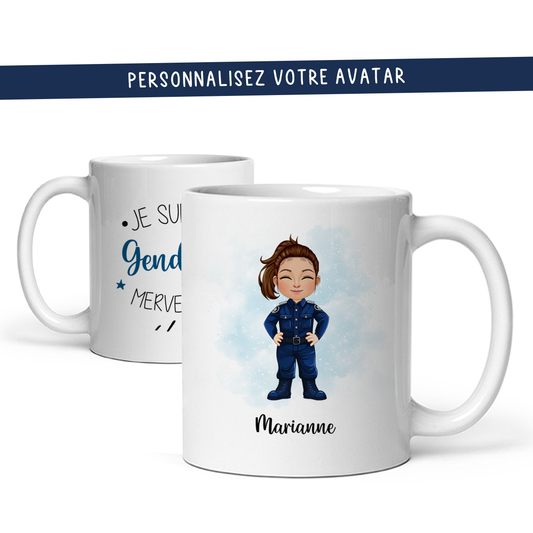 Mug personnalisé avec avatar pour policière, gendarme, brigadière, ... - Sublimino
