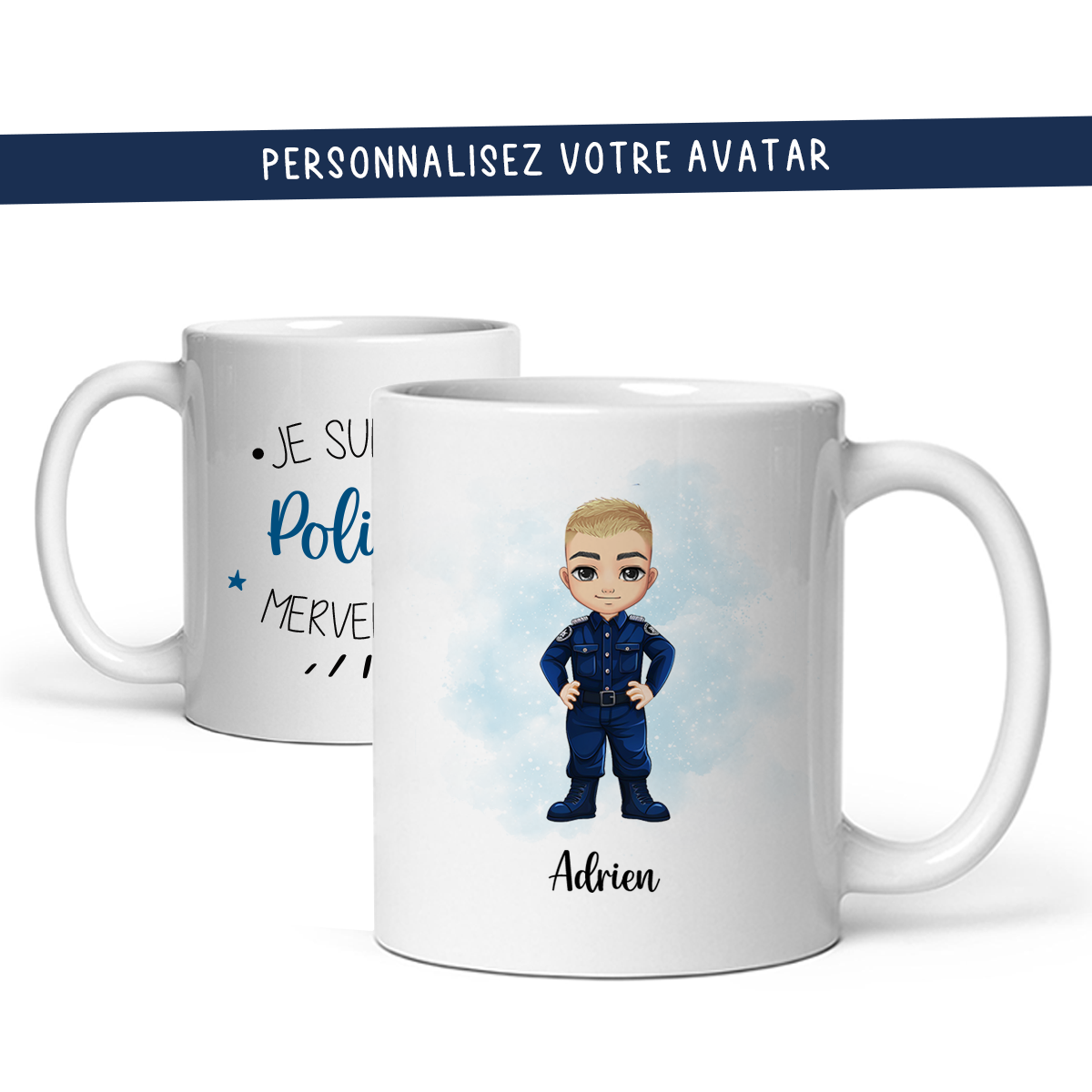 Mug personnalisé avec avatar pour policier, gendarme, brigadier, ... - Sublimino