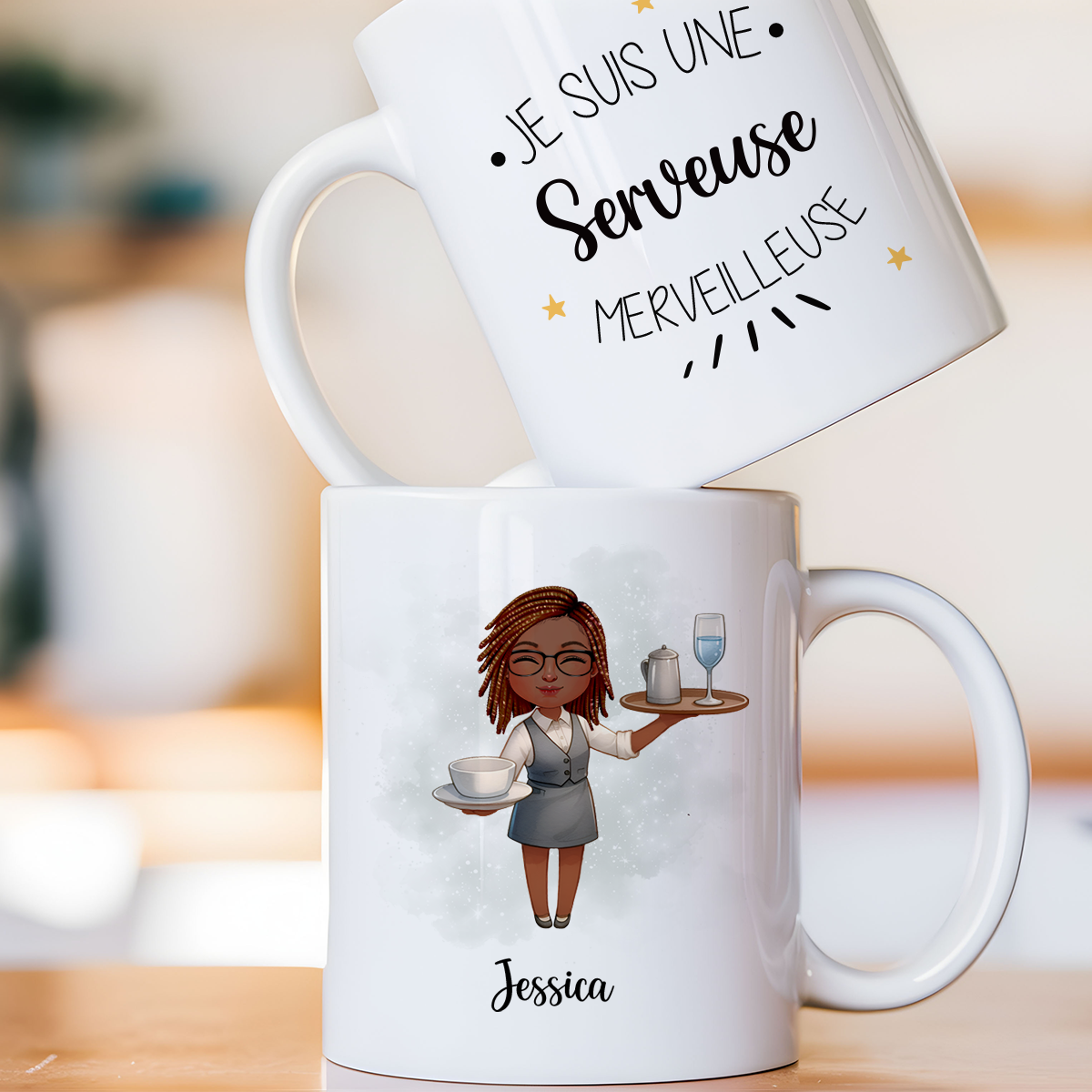 Mug personnalisé avec avatar pour serveuse, restauratrice, commise de salle, ... - Sublimino
