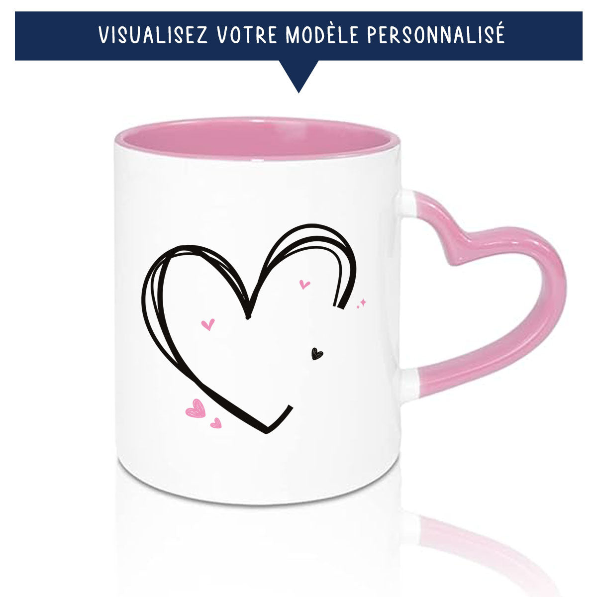 Mug anse en coeur rose avec prénoms pour couple et amoureux - Sublimino