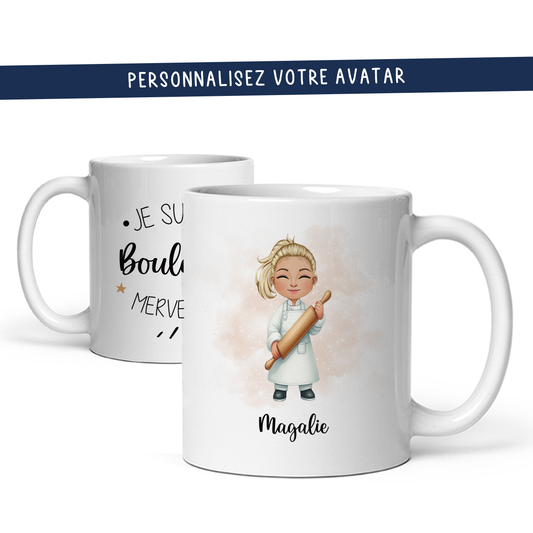 Mug personnalisé avec avatar pour boulangère, pâtissière, cuisinière, ... - Sublimino