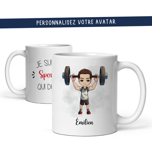 Mug personnalisé avec avatar pour coach sportif, powerlifter, préparateur physique, ... - Sublimino