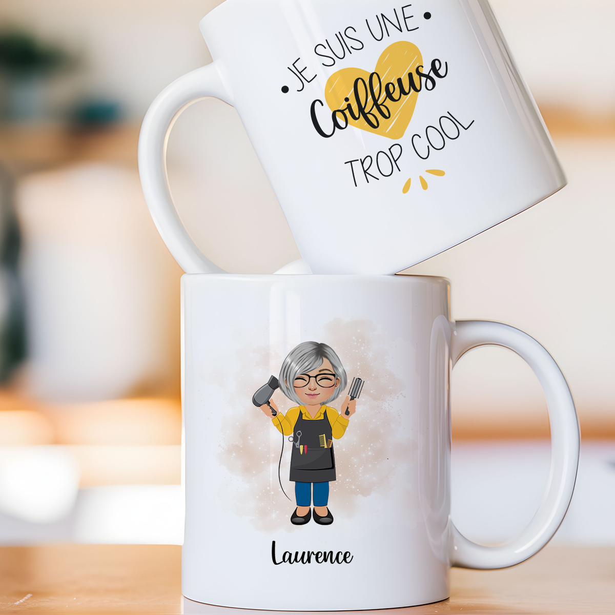 Mug personnalisé avec avatar pour coiffeuse, styliste, toiletteuse, ... - Sublimino