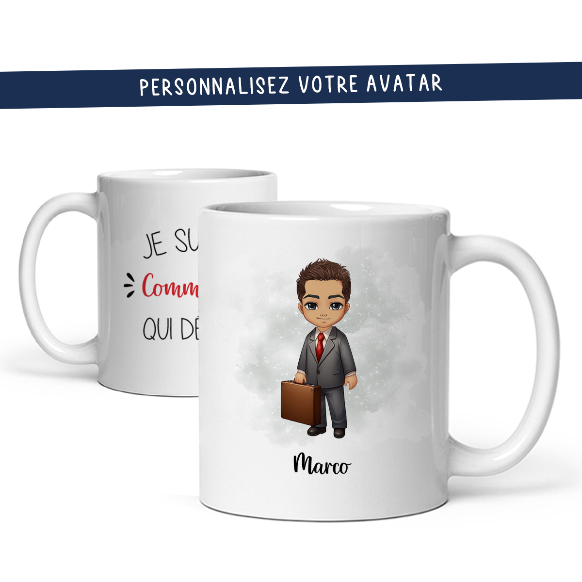 Mug personnalisé avec avatar pour commercial, courtier, homme d'affaire, ... - Sublimino