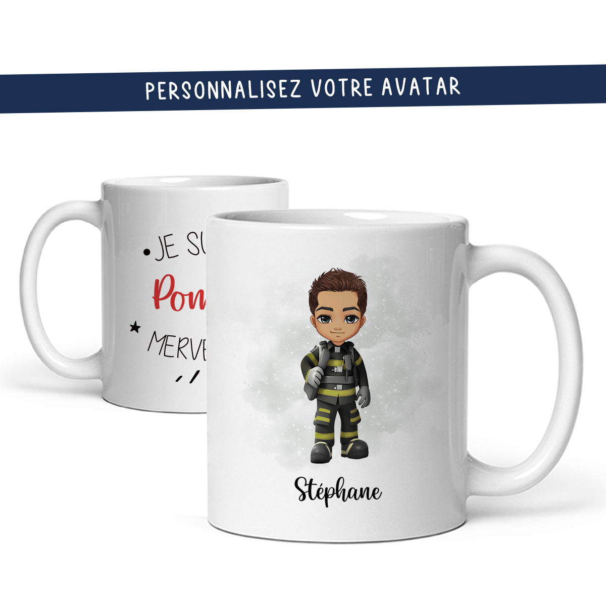 Mug personnalisé avec avatar pour homme sapeur-pompier, groupe d'intervention, ... - Sublimino