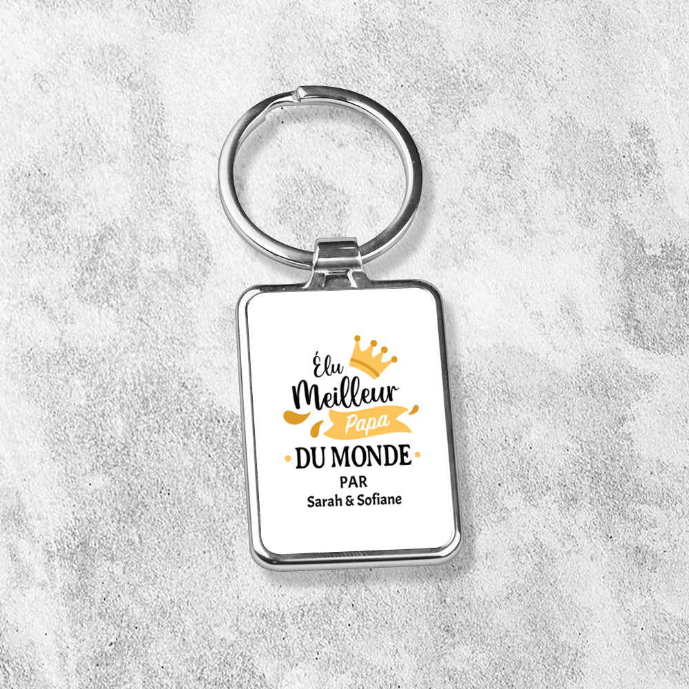 Porte-clés personnalisé en métal - Élu meilleur papa - Blanc - Sublimino