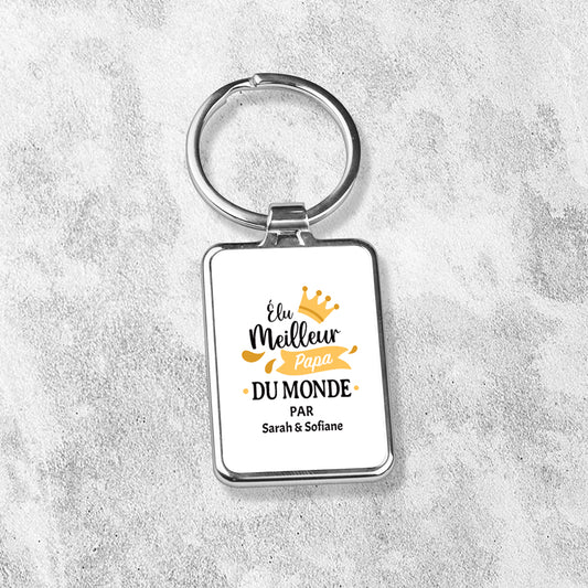 Porte-clés personnalisé en métal - Élu meilleur papa - Blanc - Sublimino