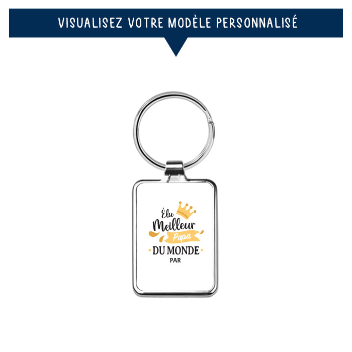 Porte-clés personnalisé en métal - Élu meilleur papa - Blanc - Sublimino