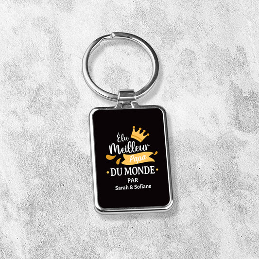 Porte-clés personnalisé en métal - Élu meilleur papa - Noir - Sublimino