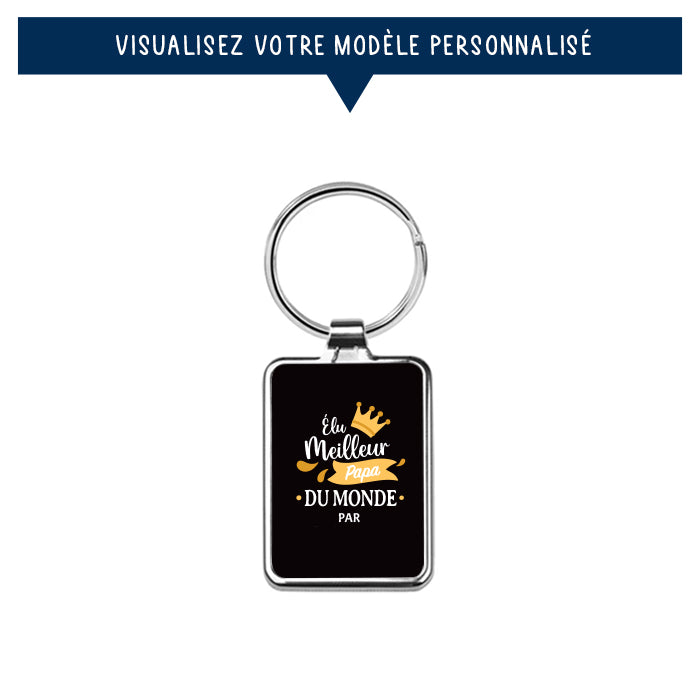 Porte-clés personnalisé en métal - Élu meilleur papa - Noir - Sublimino