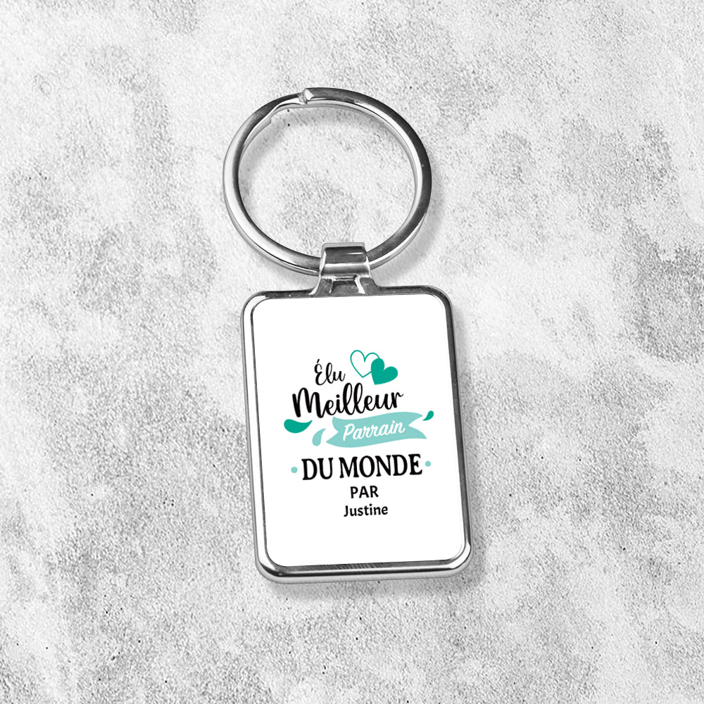 Porte-clés personnalisé en métal - Élu meilleur parrain - Blanc - Sublimino