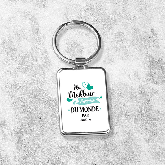 Porte-clés personnalisé en métal - Élu meilleur parrain - Blanc - Sublimino