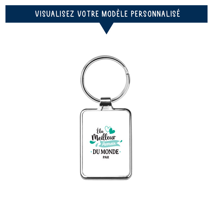 Porte-clés personnalisé en métal - Élu meilleur parrain - Blanc - Sublimino