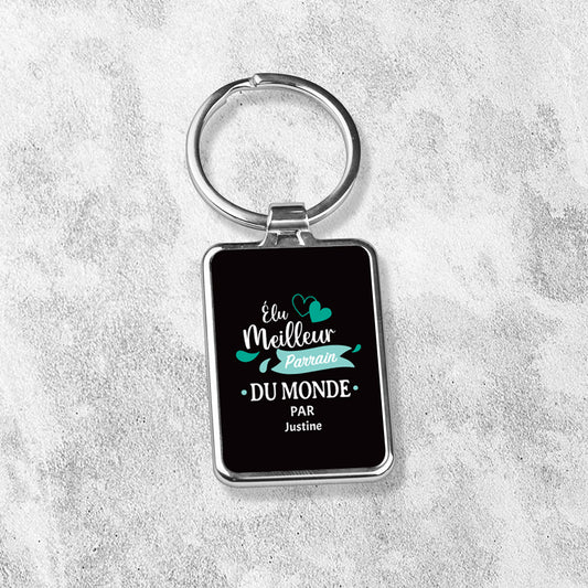 Porte-clés personnalisé en métal - Élu meilleur parrain - Noir - Sublimino