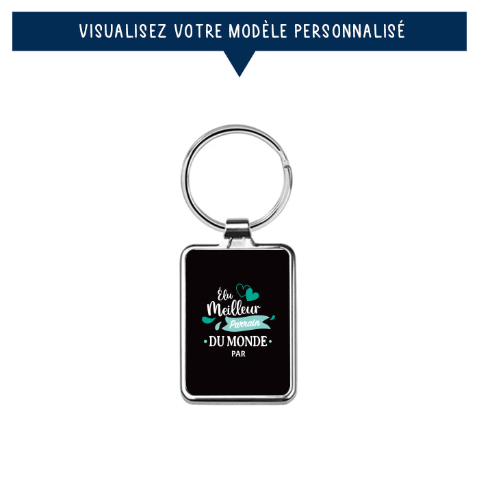 Porte-clés personnalisé en métal - Élu meilleur parrain - Noir - Sublimino