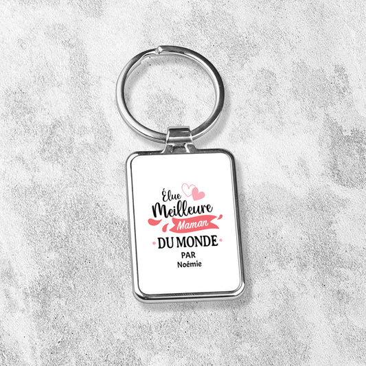 Porte-clés personnalisé en métal - Élue meilleure maman - Blanc - Sublimino