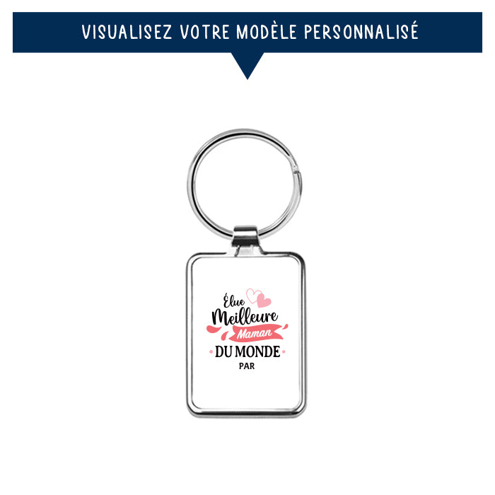 Porte-clés personnalisé en métal - Élue meilleure maman - Blanc - Sublimino