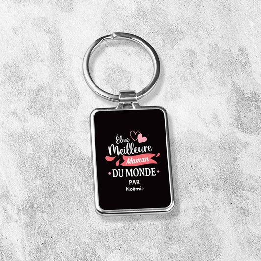 Porte-clés personnalisé en métal - Élue meilleure maman - Noir - Sublimino